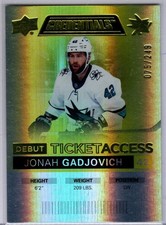 2021-22 Credentials Jonah Gadjovich Yellow Debut Ticket Access Rookie Card # 61. rookie card picture