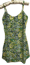 Express Dress 9/10 Green Paisley Silky Mini Romper Fairy Grunge VTG Y2K Coquette