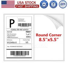 50-2000 Half Sheet Shipping Labels Page 8.5x5.5" Self Adhesive Round 2 Per Sheet