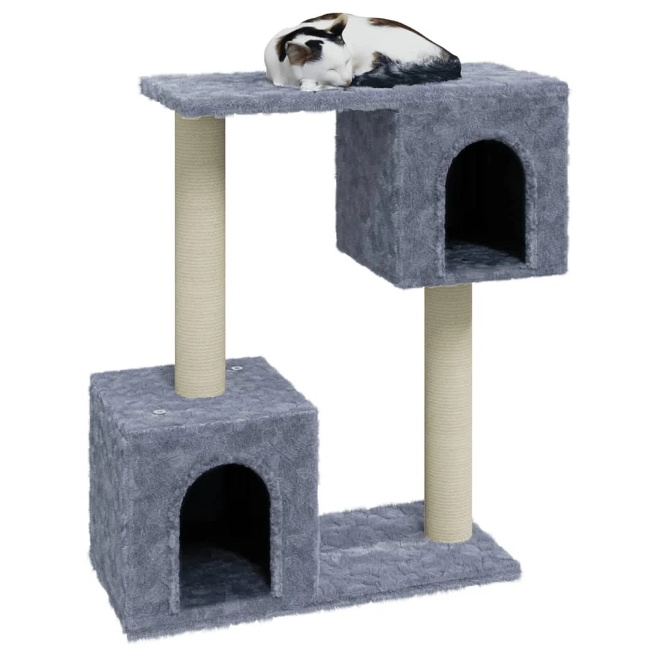 Cat Tree 55x22x60cm Light Grey Engineered Wood Plush Sisal Scratching Post House - Image 3 of 4