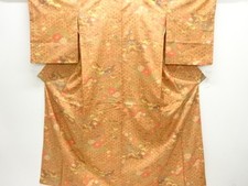 7610803: JAPANESE KIMONO / ANTIQUE KIMONO / SILK / OSHIMA TSUMUGI / MATSUKAWABIS