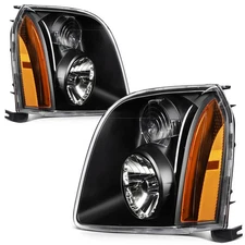 Headlight Assembly For 2007-2014 GMC Yukon XL 1500 2500 Black w/Amber Pair