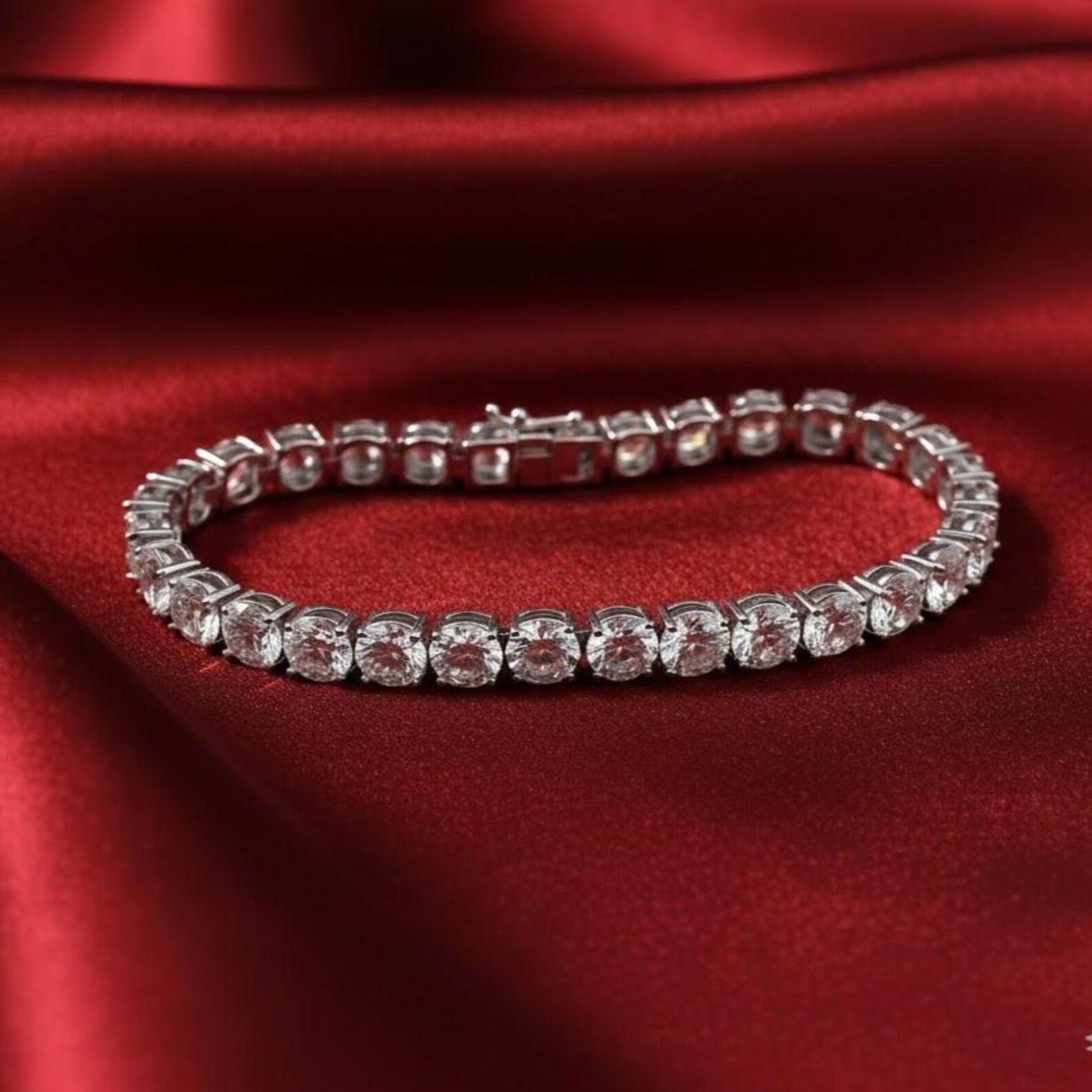 5mm White Diamond Tennis 925 Silver Bracelet-15.00 Ct  7.5 Inches