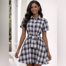 NWT Anthropologie 11.1 Tylho Plaid Tie-Front Shirt Dress - Size M