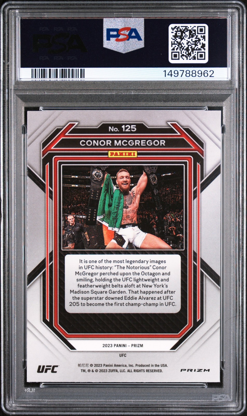 2023 PANINI PRIZM UFC SILVER PRIZM #125 CONOR MCGREGOR PSA 9 view 2