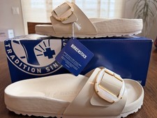 Birkenstock MADRID Big Buckle Pearl High Shine Ecru Patent LEATHER EU 38 US 7