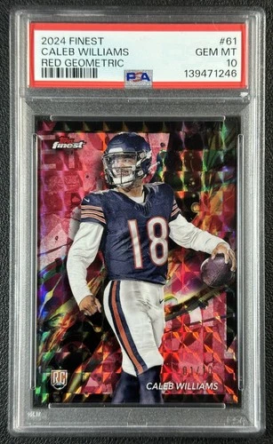 CALEB WILLIAMS PSA 10 2024 TOPPS FINEST #61 ROOKIE RED GEOMETRIC REFRACTOR 1/10