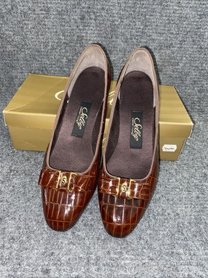 Selby Brown Leather Glazed Croc With Bow Confort Flex Flats Size 9 Y2K 2006 Vtg
