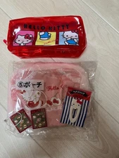 Hello Kitty Pink Pouch Hair Clip Set Red Christmas Mascot Clear Pouch New