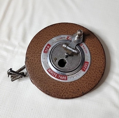 Vintage Evans 50ft Steel Tape Measure White 50' Made in USA Collectible Tool