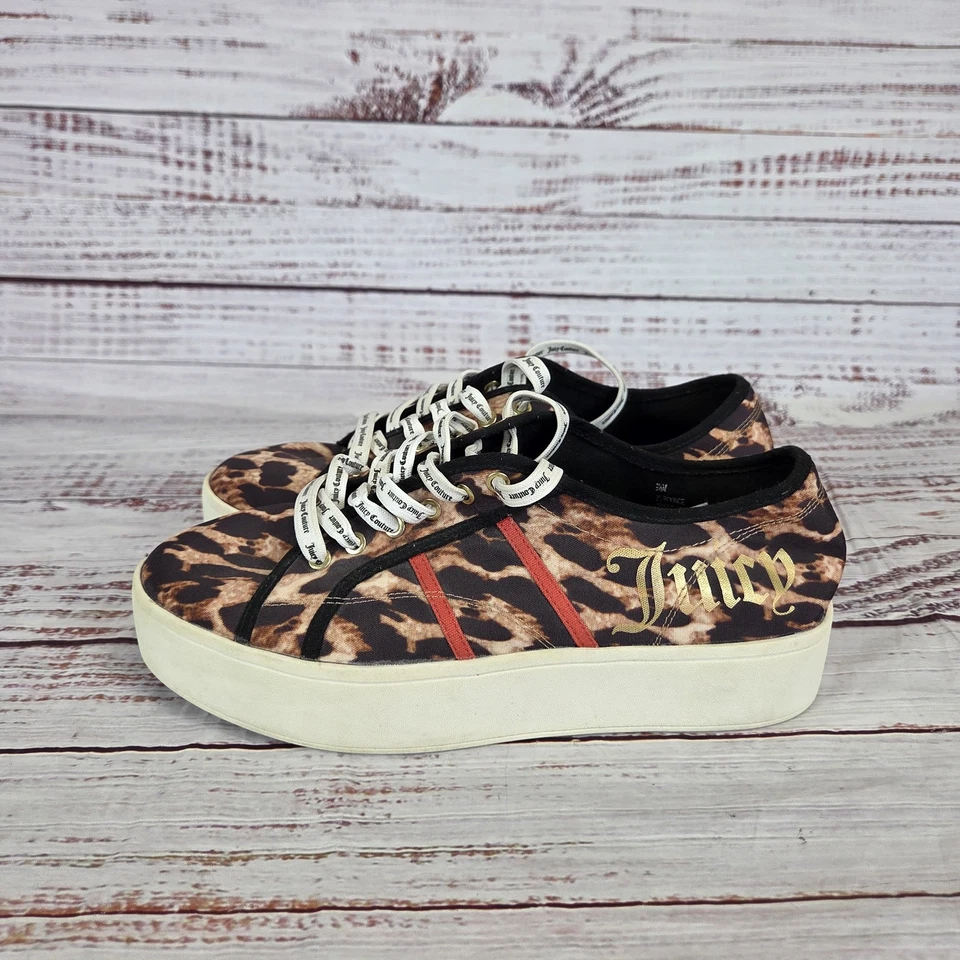 Juicy Couture Zapatos Mujer Talla 9.5 Animal Print Plataforma Con Cordones Tenis Informales Foto 2 de 4