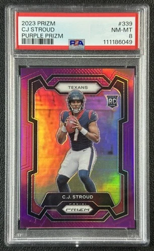 C.J. STROUD PSA 8 2023 PANINI PRIZM #339 ROOKIE PURPLE RC 69/125 TEXANS
