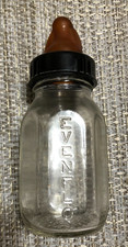 Vintage Evenflo Glass Baby Bottle Black lid "RARE" Rubber Wing Nipple 4oz.