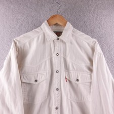 Vintage Levi's Mens White Western Denim Long Sleeve Shirt Size Medium Pearl Snap
