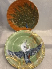 Williams Sonoma Raj Thai Indian Blue Peacock, Bird  Salad Plates Gold  9” Set 2