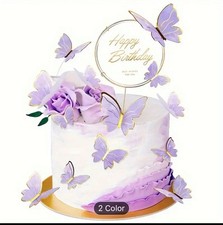 Purple Butterfly Cake Toppers 21 pcs Butterfly Cupcake Toppers Happy Birthday