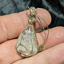Handcrafted Clear Natural Quartz Teardrop Wire-Wrapped Silver Pendant 18in