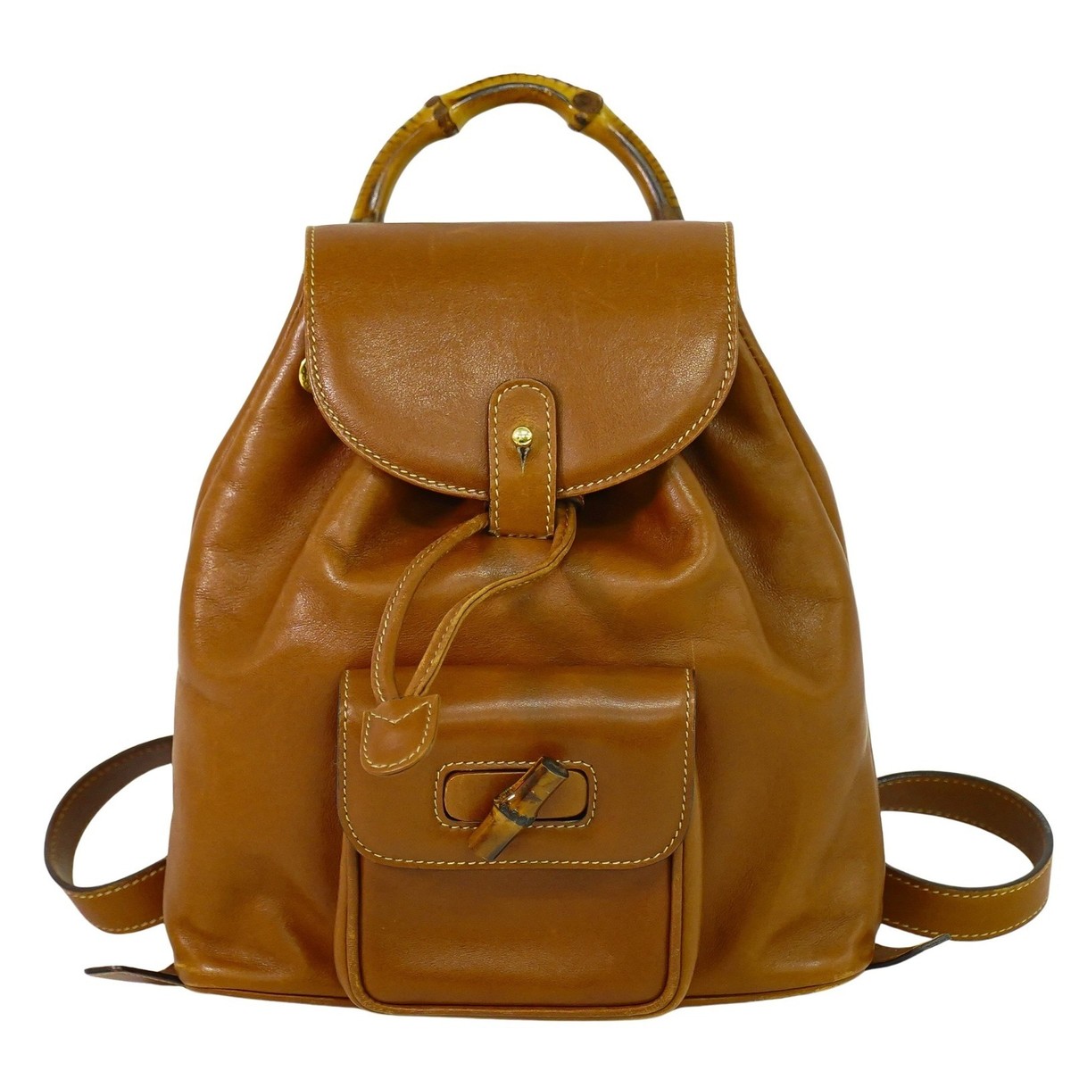 バッグ GUCCI Bamboo Leather Backpack Brown GUCCI Bamboo Leather Backpack Brown Gold Italy | eBay