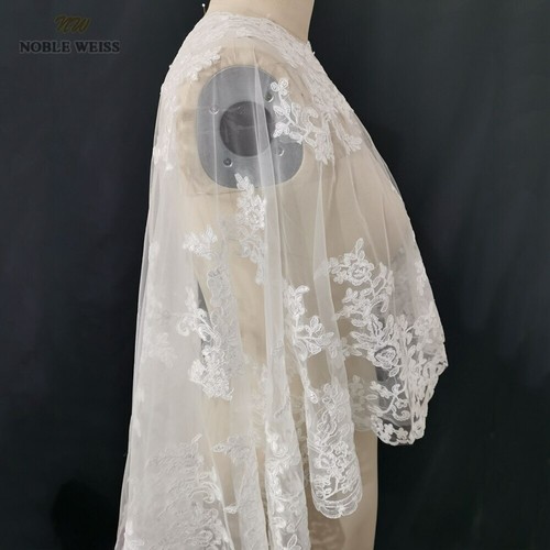 Wedding Cape Lace Hem Bridal Jackets Elegant Shawl Bride Wrap - Picture 5 of 8