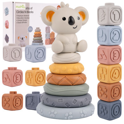 MalPlay Sensory Rubber Blöcke Soft Turm Pyramide 13Teile Spielzeug 6 9 12 Monate