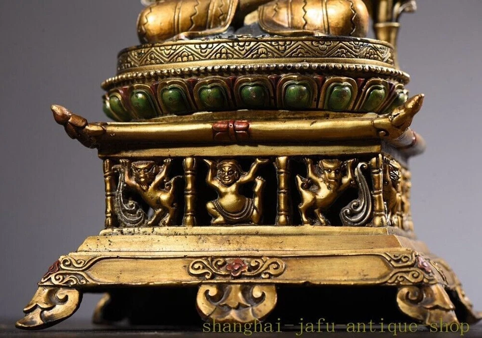 fane Nepal bronze gilt painted Amitayus longevity God Goddess Buddha Statue - Image 4 of 4
