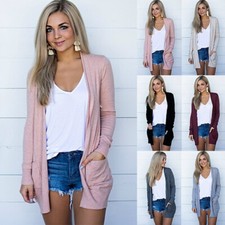 Women Knit Cardigan Long Sleeve Open Front Draped Sweater Loose Blouse Tunic Top