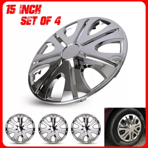Set of 4 15" Wheel Covers Snap On Full Hub Caps for R15 Tire & Steel Rim Kits