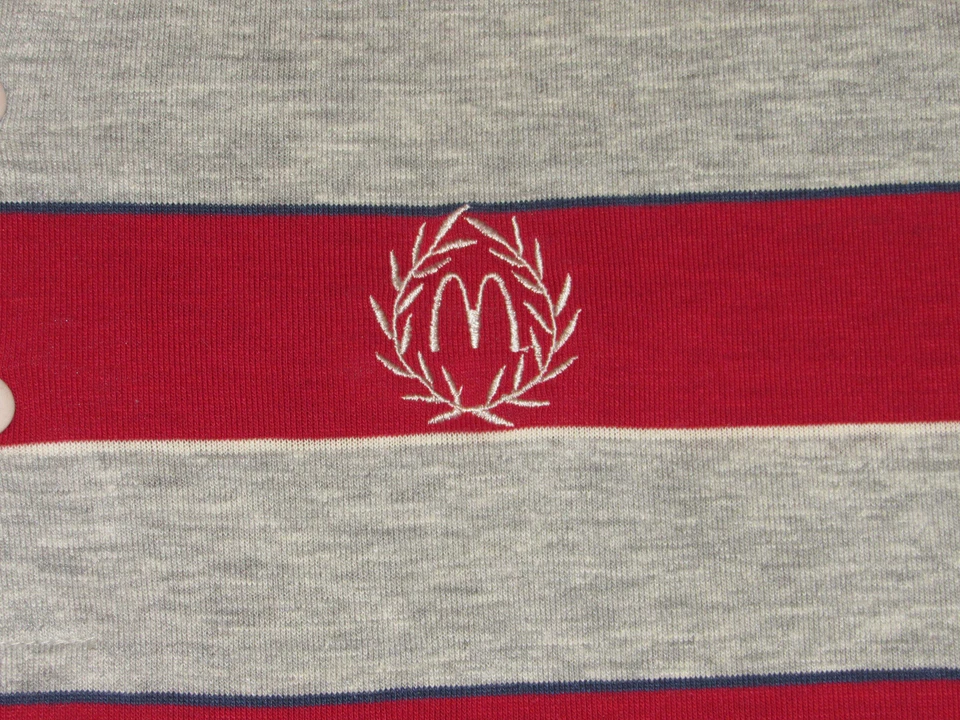 VINTAGE 1989 McDONALDS CREW UNIFORM EMPLOYEE POLO STRIPED WORK SHIRT! LOGO/USA M - Image 4 of 4