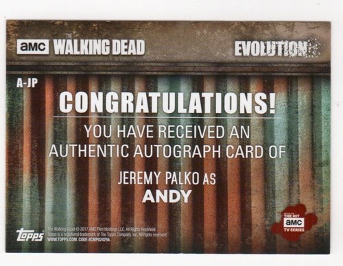 Topps The Walking Dead Evolution Jeremy Palko Andy Auto - Picture 2 of 2