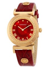 Versace Vanity Red Dial Gold Tone Women's Swiss Watch