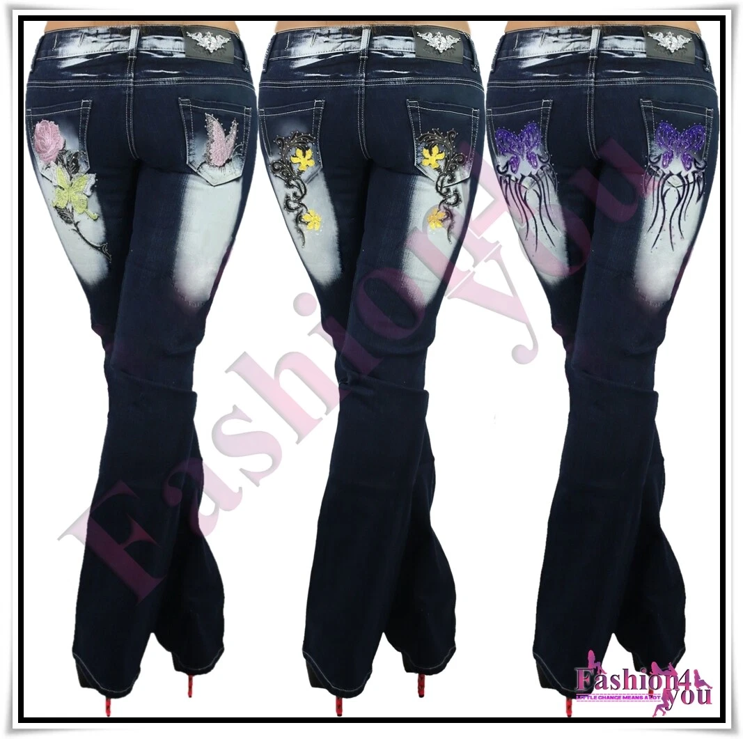 Women's Plus Size Tattoo Jeans Ladies Crazy Age Trousers Size  14,16,18,20,22 UK