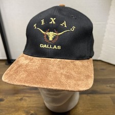 Dallas Texas Longhorn Embroidery Black Twill Tan Suede Bill Strap Back KC Caps