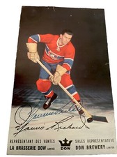 1950S NHL HOCKEY MAURICE RICHARD POSTCARD TWO AUTOGRAPHS ROCKET MONTREAL AHL WHA
