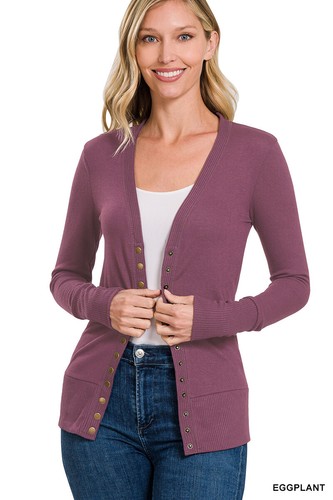 Women Snap Button Front V-Neck Soft Stretch Rayon Blend Fabric Sweater Cardigan - Picture 40 of 64