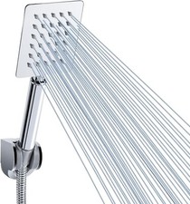 FLAT HIGH PRESSURE SHOWER HEAD WITH PIPE HOSE CHROME HIGH FLOW WATER SAVING T19