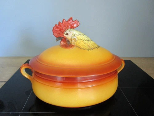 Pillivuyt Porcelain Dish/ Terrine/ Cooker? rooster head handle lid