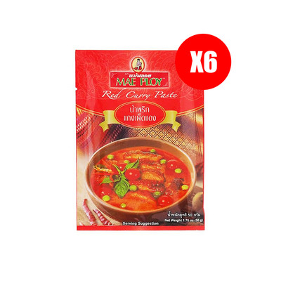6 Pcs. Mae Ploy Red Curry Paste 50g, Authentic Thai Flavor for Delicious Dishes