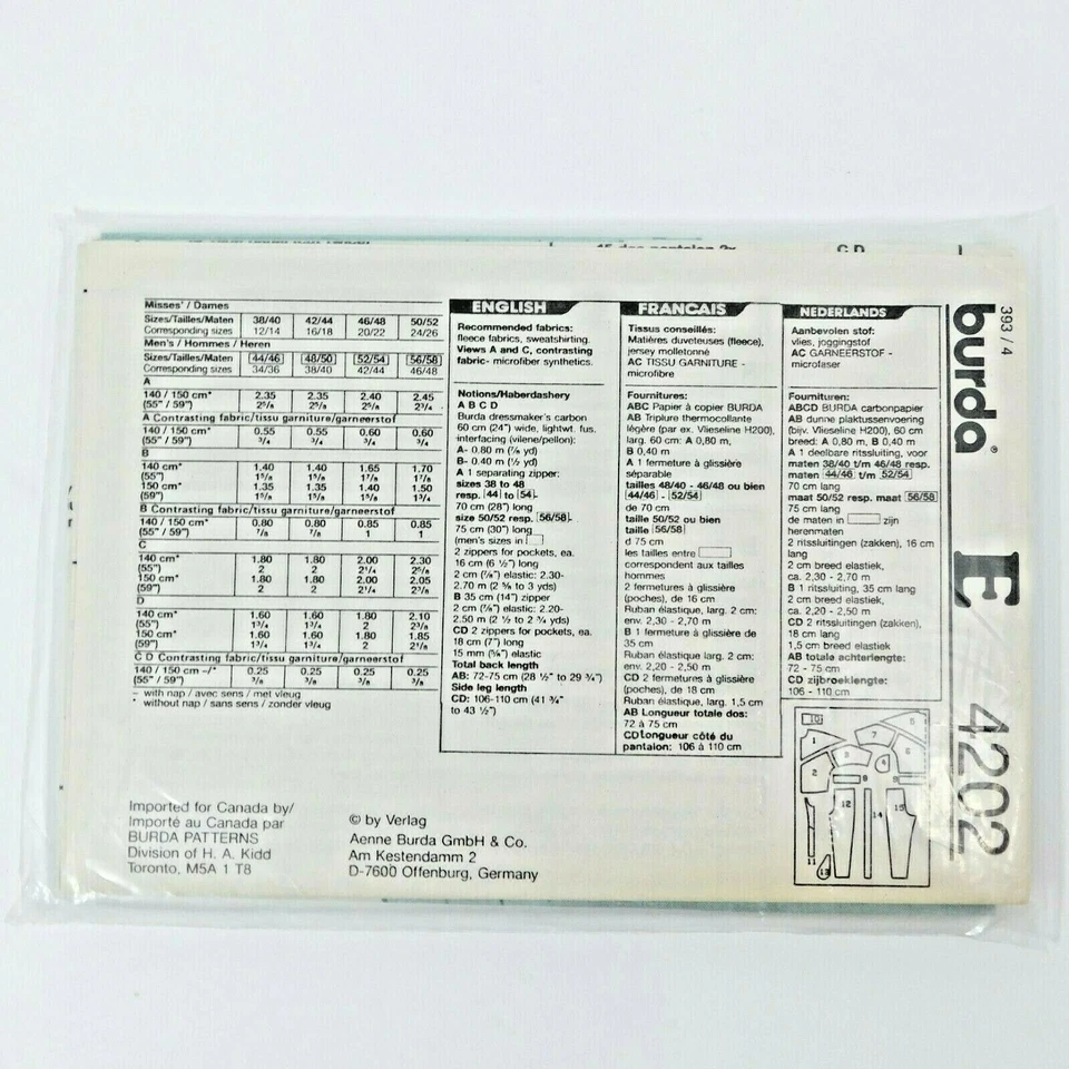 Burda 4202 Adult Sweat Suit Pattern Size 12 - 48 Uncut Jogging Retro Jogger - Image 4 of 4