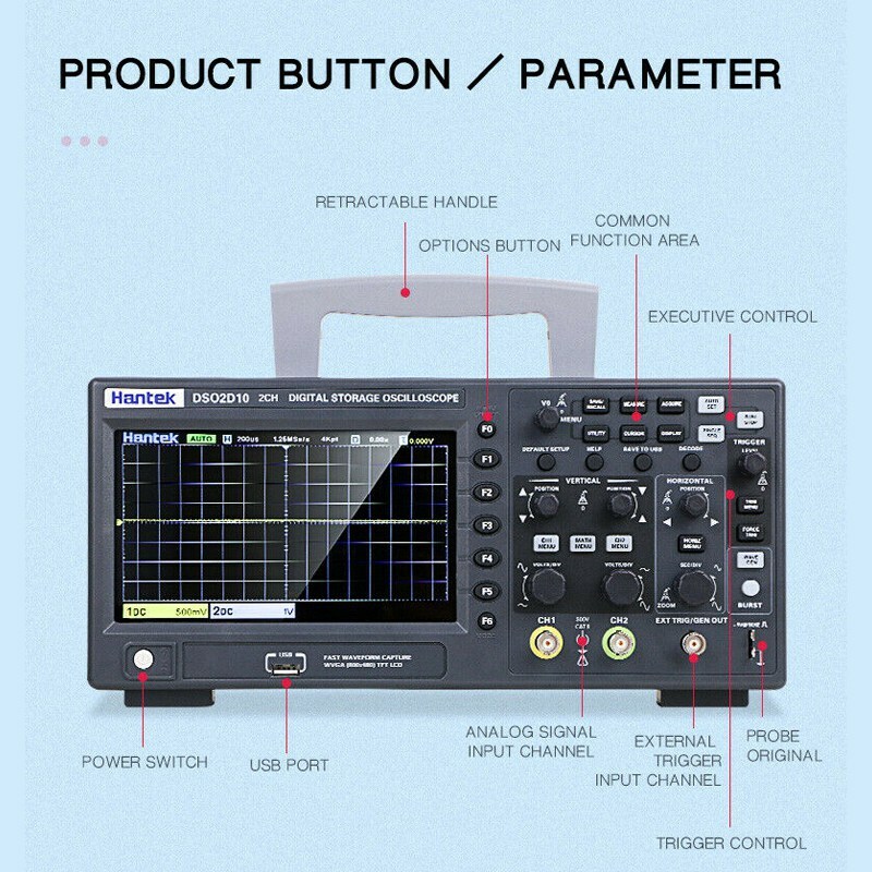 Hantek Oscilloscope DSO2C10 2D10 2 Channel Digital Storage 1Gsa/s