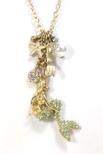 Signed Disney Ariel Little Mermaid Rhinestone Fork Pearl Charm Necklace