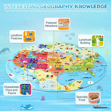 United States Puzzle 70 Pieces USA Map Floor Jigsaw Puzzles for Kids Ages 4-1...