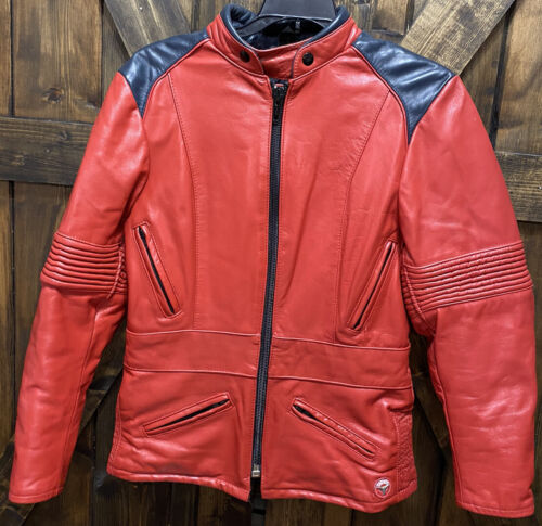 Taurus Drospo Leder Motorrad Cafe Rennjacke Mantel Damen rot & schwarz Gr. 14 - Bild 2 von 24