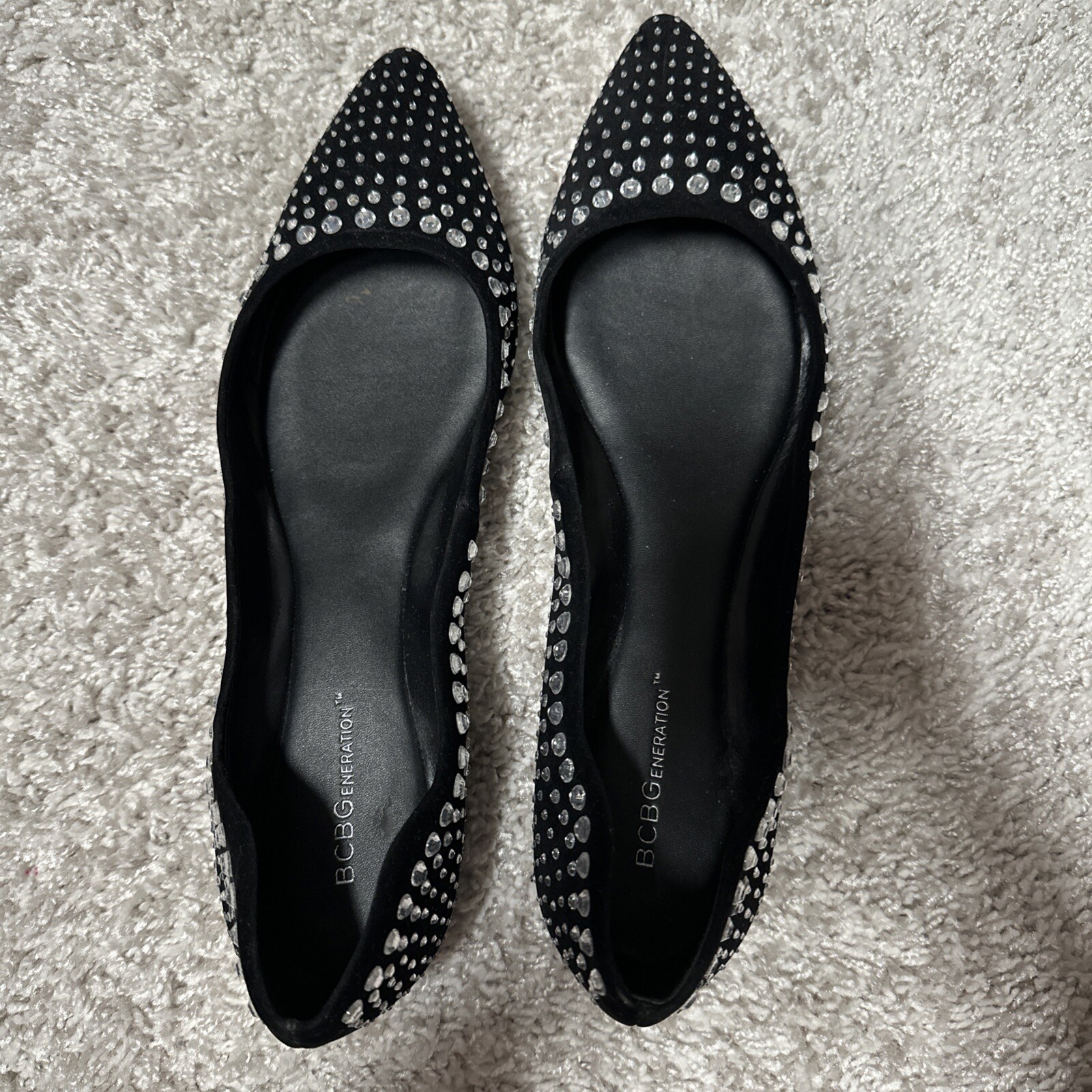 BCBGeneration Black Rhinestone Studded Flats 10M - image 3