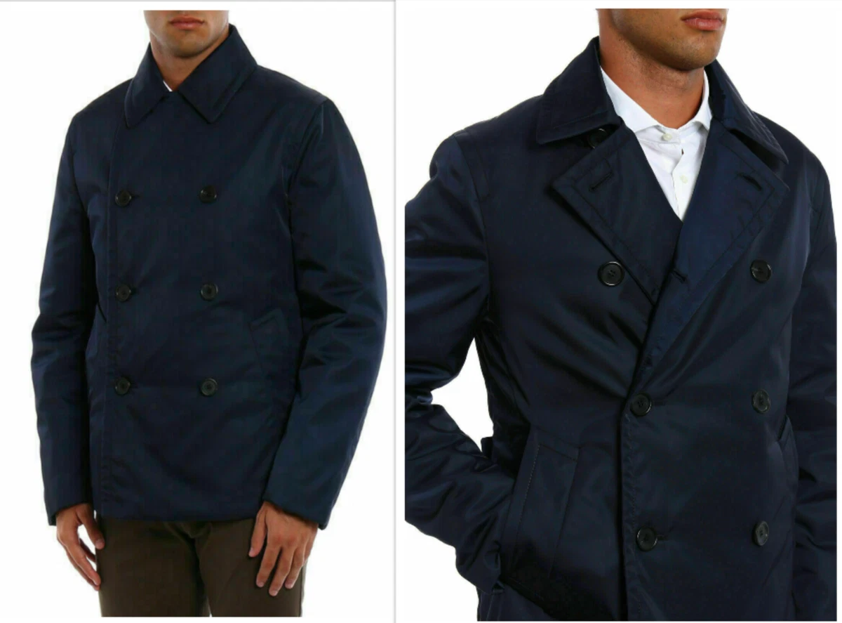 PRADA Techno Nylon Pea Coat Double Breasted Jacket Coat Np 48