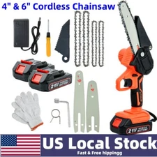 4"/ 6"Mini Handheld Electric Chainsaw Cordless Chain Saw Wood Cutter+3 Batteries