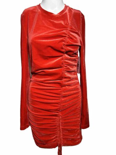 NWT Juicy Couture Red Velvet Dress Medium Long Sleeve Ruched Bodycon