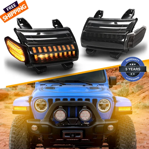 2PC Sequential Fender LED Turn Signal Lights DRL For Jeep Gladiator JT 2019-2025