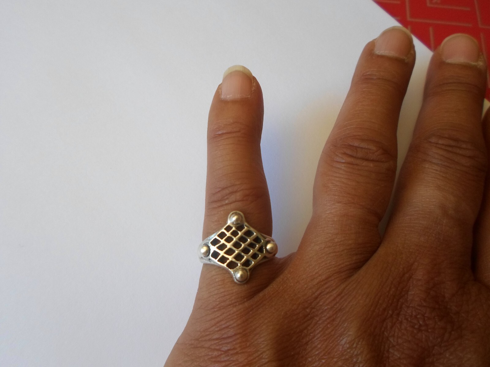 solid silver ring, openwork grid, size 51 - image 4
