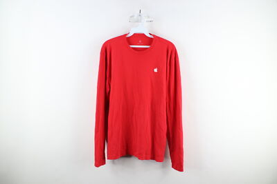 Apple Inc Mens Large Faded Employee Issued Long Sleeve T-Shirt Red Cotton