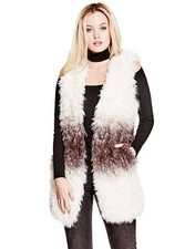NWT GUESS Shiah Sleeveless Faux Fur Multi Color Vest Off White L 8